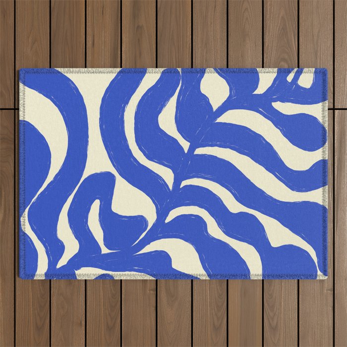 matisse blue leaves Outdoor Rug Gallery Image 1