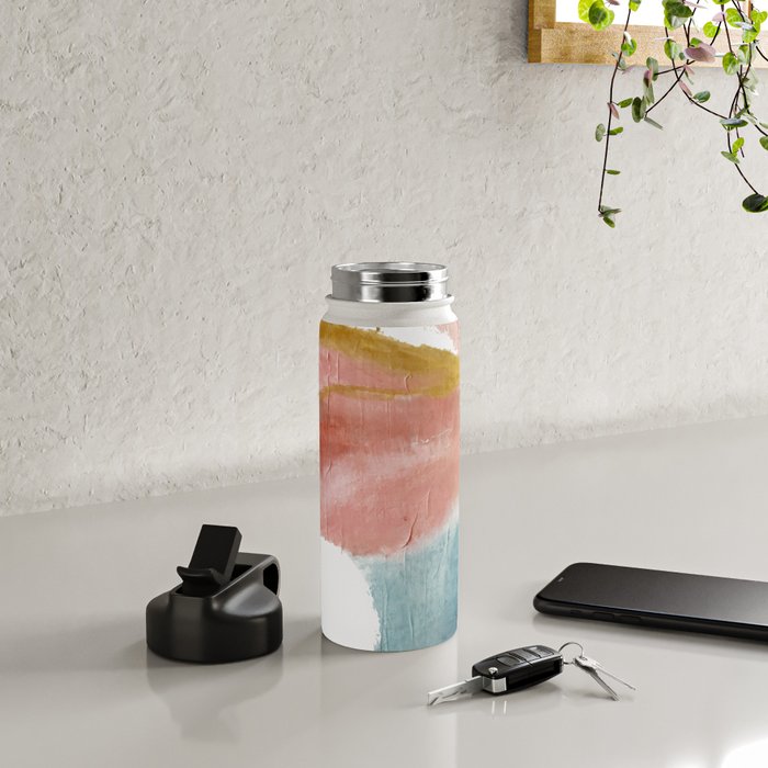 Exhale: a pretty, minimal, acrylic piece in pinks, blues, and gold Water Bottle Gallery Image 5