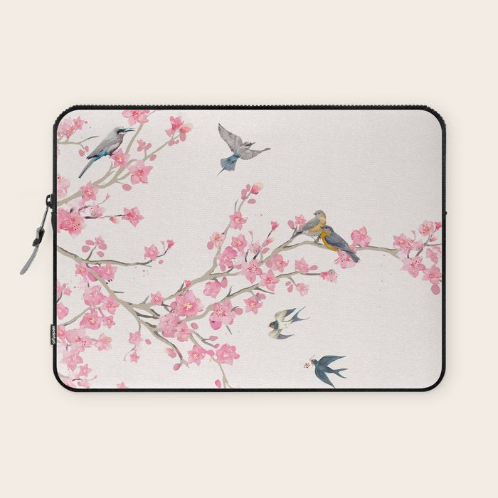 Birds and cherry blossoms Laptop Sleeve Gallery Image 1