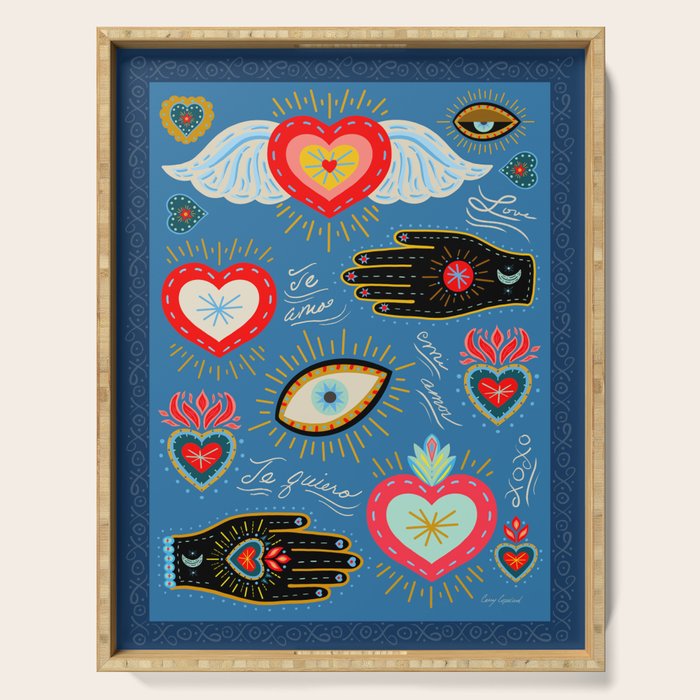 Milagro love hearts - blue Serving Tray Gallery Image 1
