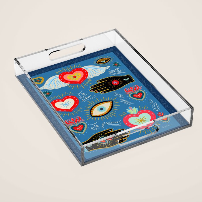 Milagro love hearts - blue Acrylic Tray Gallery Image 1