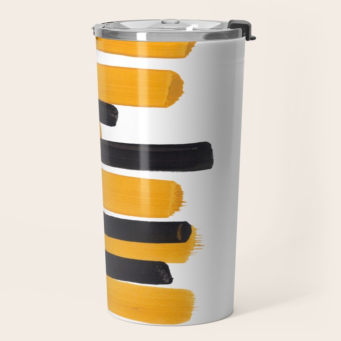 Mid Century Abstract Black & Yellow Fun Pattern Mustard Striped Primitive Stripes Travel Mug Gallery Image 2