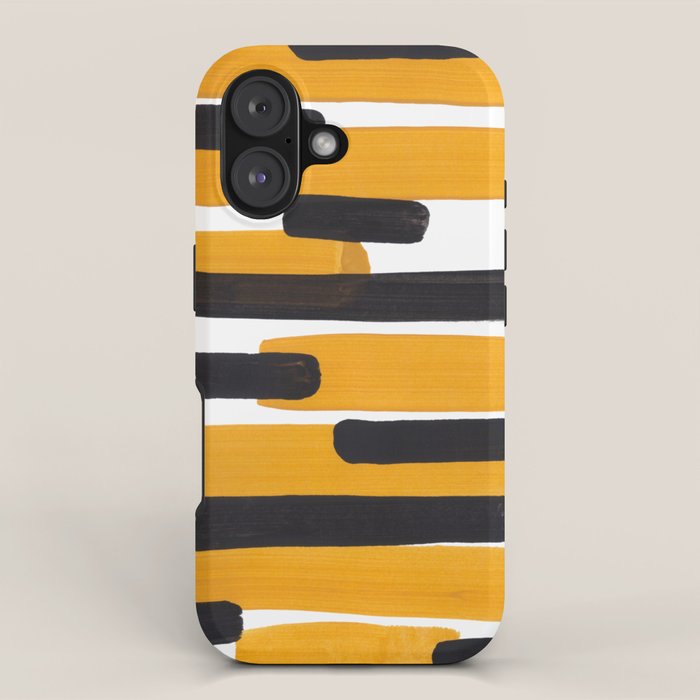 Mid Century Abstract Black & Yellow Fun Pattern Mustard Striped Primitive Stripes iPhone Case Gallery Image 1