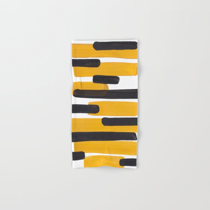 Mid Century Abstract Black & Yellow Fun Pattern Mustard Striped Primitive Stripes Bath Towel Gallery Image 1