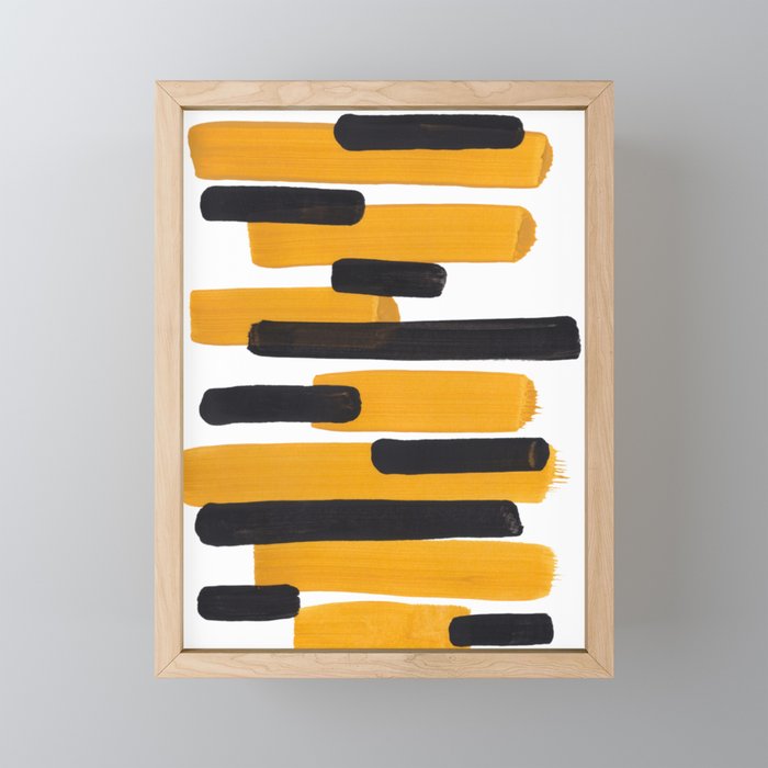 Mid Century Abstract Black & Yellow Fun Pattern Mustard Striped Primitive Stripes Mini Art Print Gallery Image 1