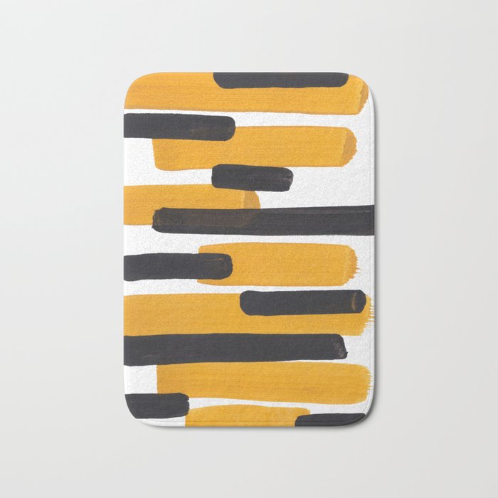 Mid Century Abstract Black & Yellow Fun Pattern Mustard Striped Primitive Stripes Bath Mat Gallery Image 1