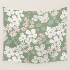 Soft meadow blooms - dusty mint, cream and pink floral pattern Wall Tapestry Gallery Image 4