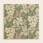 Soft meadow blooms - dusty mint, cream and pink floral pattern Wood Wall Art Gallery Image 1