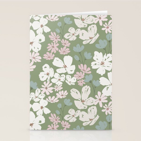 Soft meadow blooms - dusty mint, cream and pink floral pattern Stationery Card Gallery Image 2