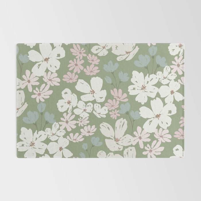 Soft meadow blooms - dusty mint, cream and pink floral pattern Rug Gallery Image 2