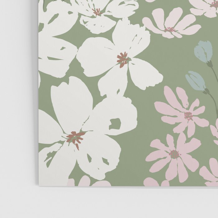 Soft meadow blooms - dusty mint, cream and pink floral pattern Poster Gallery Image 3