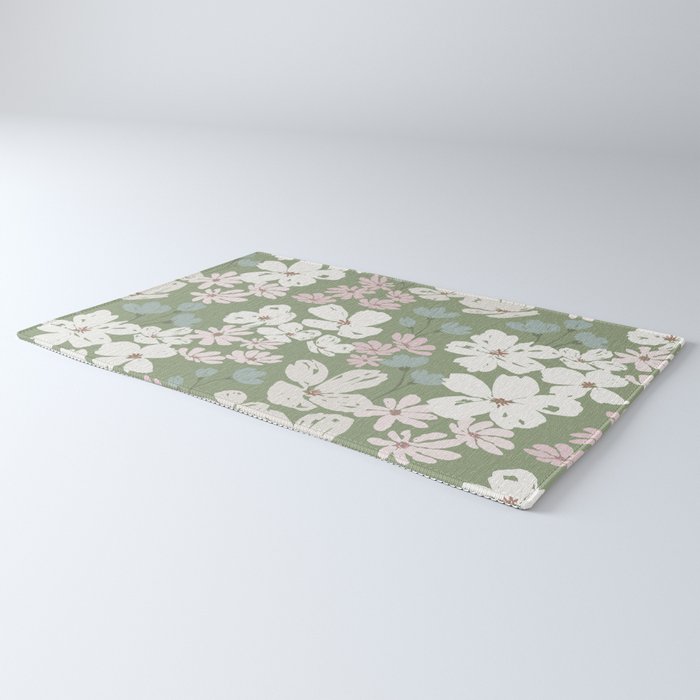 Soft meadow blooms - dusty mint, cream and pink floral pattern Rug Gallery Image 3