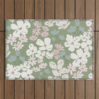 Soft meadow blooms - dusty mint, cream and pink floral pattern Outdoor Rug Gallery Image 1