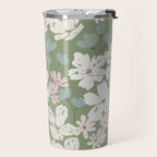 Soft meadow blooms - dusty mint, cream and pink floral pattern Travel Mug Gallery Image 2