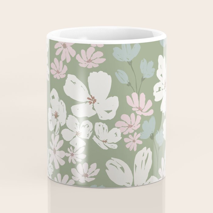 Soft meadow blooms - dusty mint, cream and pink floral pattern Coffee Mug Gallery Image 4