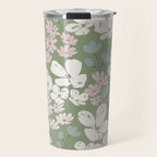 Soft meadow blooms - dusty mint, cream and pink floral pattern Travel Mug Gallery Image 1