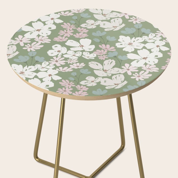 Soft meadow blooms - dusty mint, cream and pink floral pattern Side Table Gallery Image 2