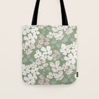 Soft meadow blooms - dusty mint, cream and pink floral pattern Tote Bag Gallery Image 1