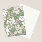 Soft meadow blooms - dusty mint, cream and pink floral pattern Stationery Card Gallery Image 2