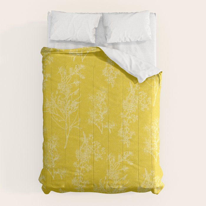 Vintage Style Botanical Cottage Textured Pattern in Yellow Comforter Gallery Image 1