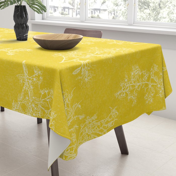Vintage Style Botanical Cottage Textured Pattern in Yellow Tablecloth Gallery Image 3