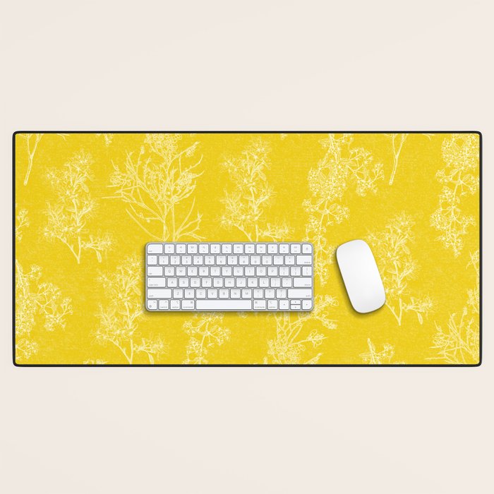 Vintage Style Botanical Cottage Textured Pattern in Yellow Desk Mat Gallery Image 1