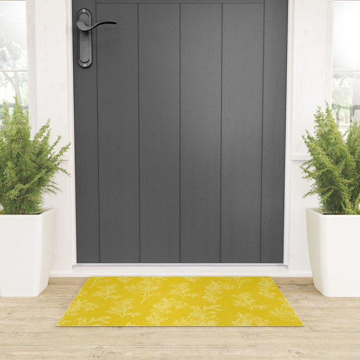 Vintage Style Botanical Cottage Textured Pattern in Yellow Welcome Mat Gallery Image 3