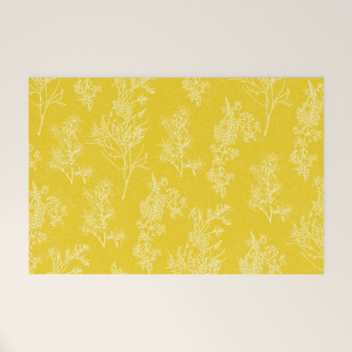 Vintage Style Botanical Cottage Textured Pattern in Yellow Welcome Mat Gallery Image 1