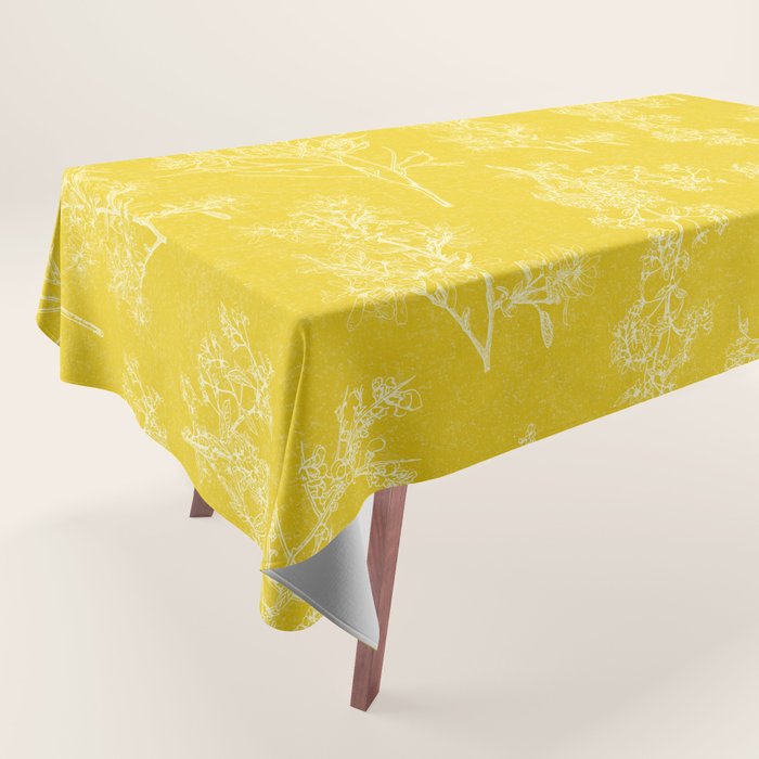 Vintage Style Botanical Cottage Textured Pattern in Yellow Tablecloth Gallery Image 1