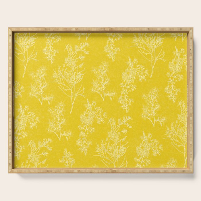 Vintage Style Botanical Cottage Textured Pattern in Yellow Serving Tray Gallery Image 1