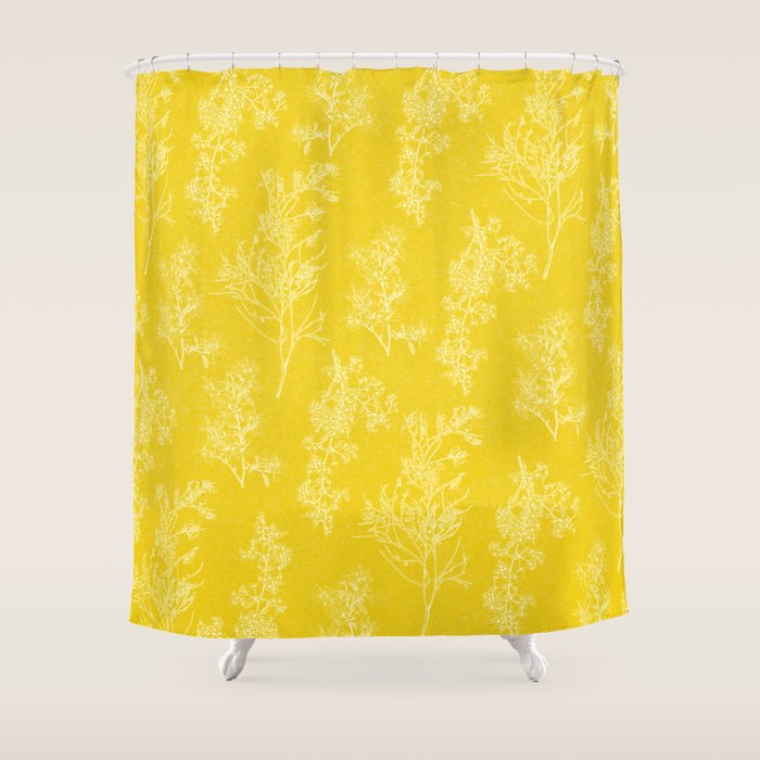 Vintage Style Botanical Cottage Textured Pattern in Yellow Shower Curtain Gallery Image 1
