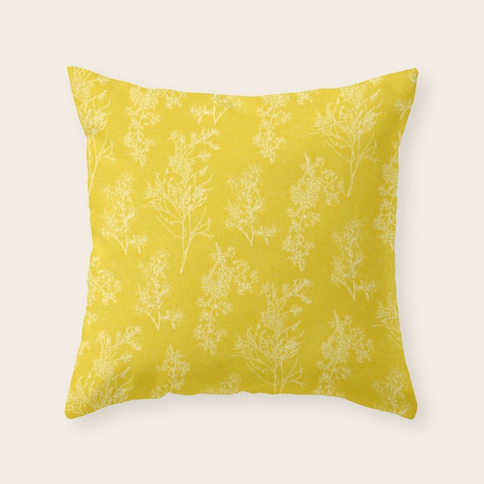Vintage Style Botanical Cottage Textured Pattern in Yellow Throw Pillow Gallery Image 6