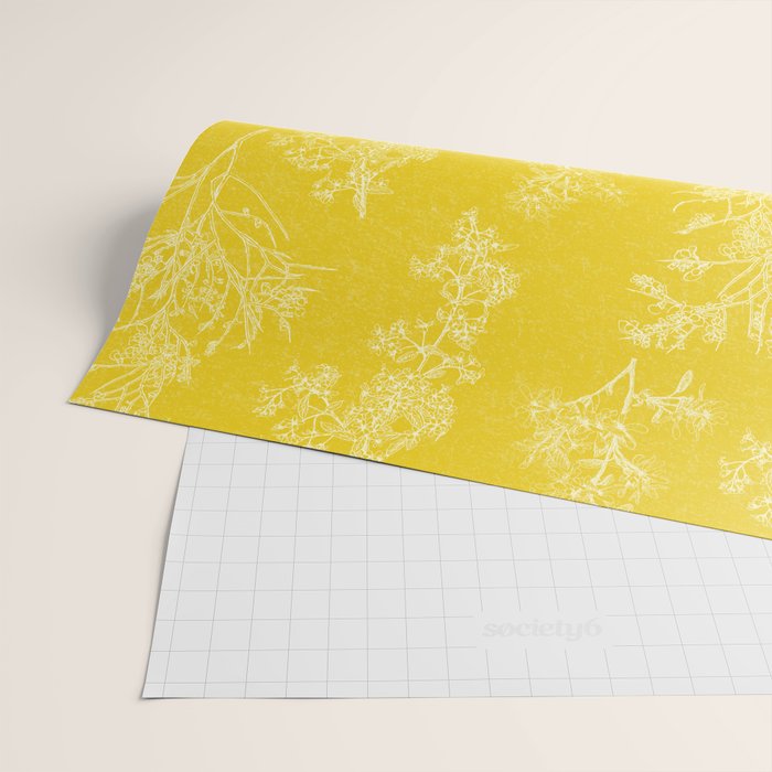 Vintage Style Botanical Cottage Textured Pattern in Yellow Wrapping Paper Gallery Image 2