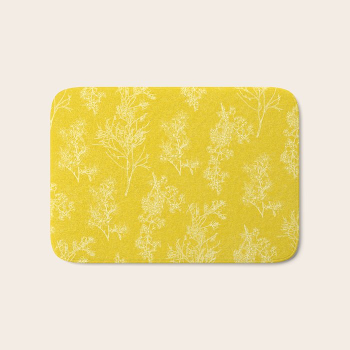 Vintage Style Botanical Cottage Textured Pattern in Yellow Bath Mat Gallery Image 1