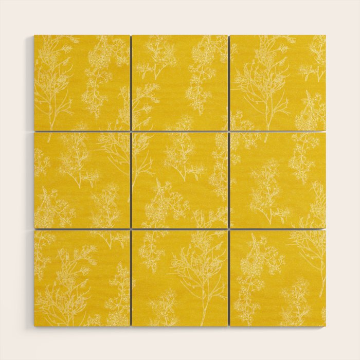 Vintage Style Botanical Cottage Textured Pattern in Yellow Wood Wall Art Gallery Image 1