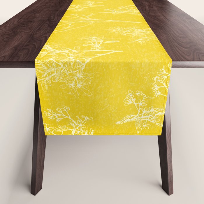 Vintage Style Botanical Cottage Textured Pattern in Yellow Table Runner Gallery Image 1