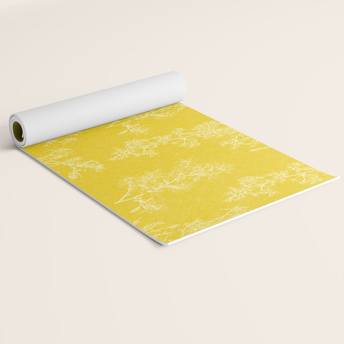Vintage Style Botanical Cottage Textured Pattern in Yellow Yoga Mat Gallery Image 2