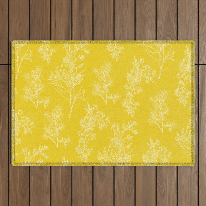 Vintage Style Botanical Cottage Textured Pattern in Yellow Outdoor Rug Gallery Image 1