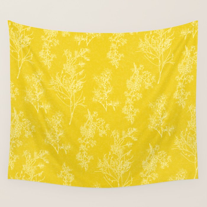 Vintage Style Botanical Cottage Textured Pattern in Yellow Wall Tapestry Gallery Image 4