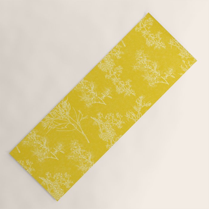 Vintage Style Botanical Cottage Textured Pattern in Yellow Yoga Mat Gallery Image 1