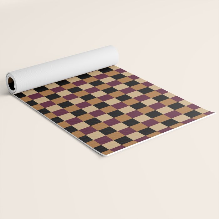 Checkered Multicolor Pattern X Black Orange Berry Yoga Mat Gallery Image 2
