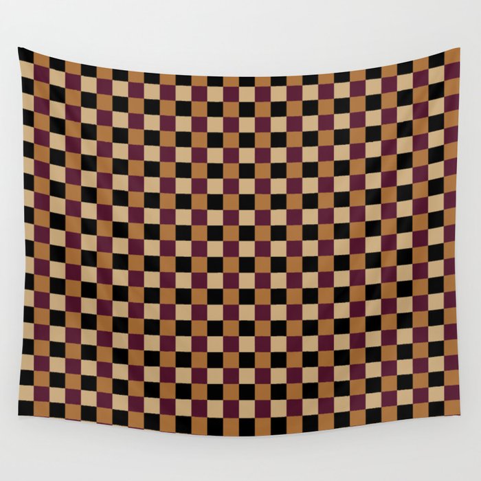 Checkered Multicolor Pattern X Black Orange Berry Wall Tapestry Gallery Image 4