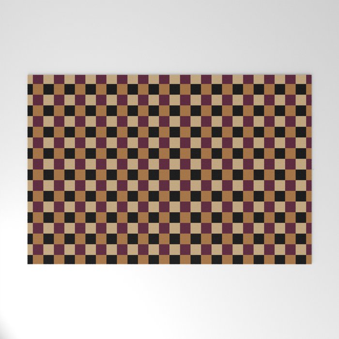 Checkered Multicolor Pattern X Black Orange Berry Welcome Mat Gallery Image 1