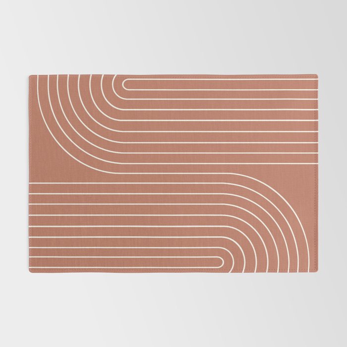 Minimal Line Curvature XCIV Coral Red Mid Century Modern Arch Abstract Rug Gallery Image 2