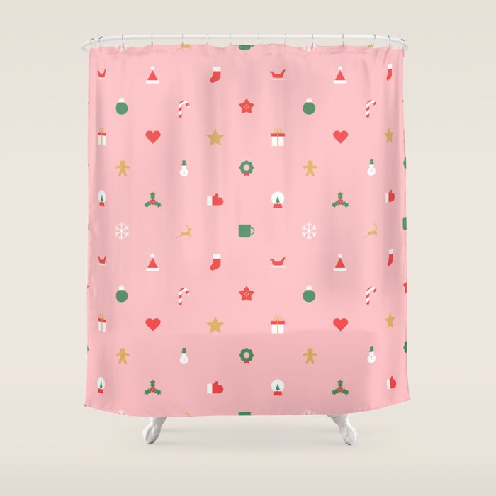 Retro christmas ornament decoration pattern Shower Curtain Gallery Image 1