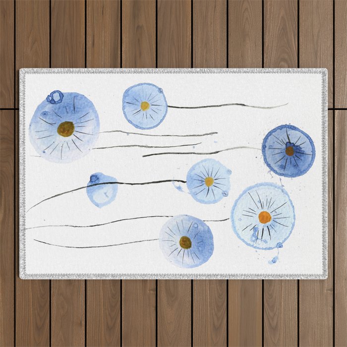 blue abstract dandelion 2 Outdoor Rug Gallery Image 1