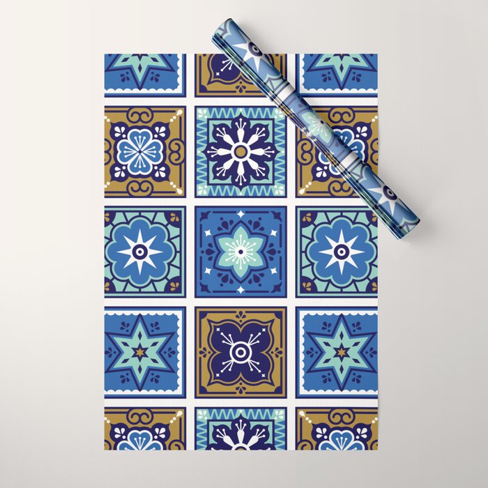 Talavera Mexican Tile - Navy & Bronze Palette Wrapping Paper Gallery Image 1