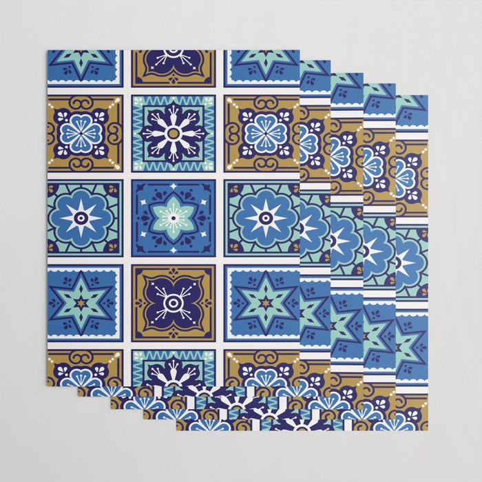 Talavera Mexican Tile - Navy & Bronze Palette Wrapping Paper Gallery Image 3