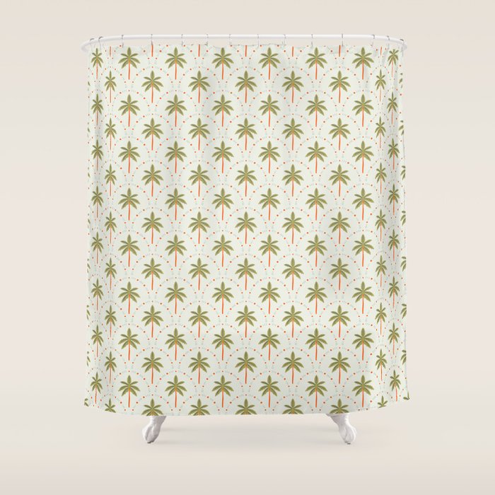 Vintage summer palm tree art pattern Shower Curtain Gallery Image 1