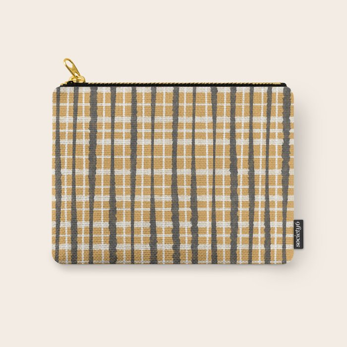 Hygge Striped Plaid Charcoal Mustard Gold Pattern  Carry All Pouch Gallery Image 1